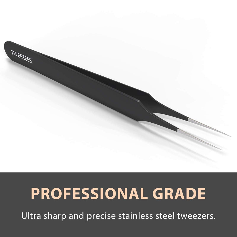 Ingrown Hair Tweezers | Pointed Tip | 5 Pack | Black | Precision Stainless Steel | Extra Sharp and Perfectly Aligned for Ingrown Hair Treatment & Splinter Removal For Men and Women | By Tweezees Tweezees