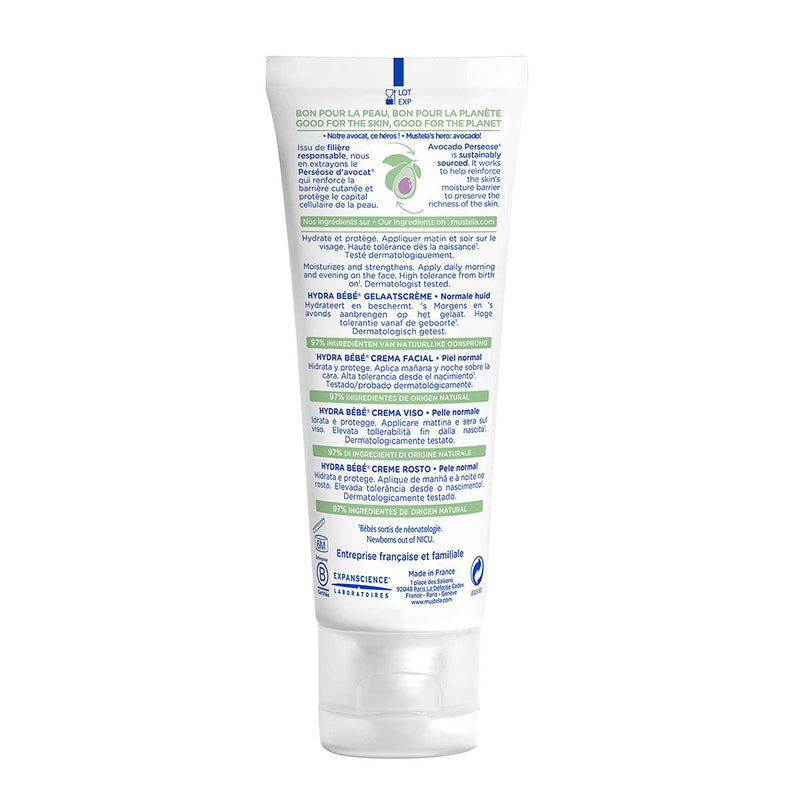 Mustela Hydra Bebe Face Cream - Daily Baby Moisturizer with Natural Avocado, Jojoba Oil - 1.35 fl. oz Mustela