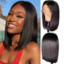 QTHAIR 14A Short Straight Bob Wigs Human Hair Lace Front Wigs (8 inch) 4x4 Lace Closure Wigs 150% Density Brazilian Virgin Hair Pre Plucked with Baby Hair QTHAIR
