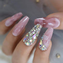 CoolNail Bling Jewelry Ballerina Coffin False Fake Nails 3D Marble Pink Glossy Extra Long Pointed Press On Salon Party Wear Nail Tips Coolnail