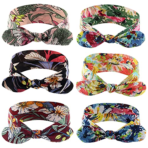 Yeshan Bow Headbands for Women Boho Wide Bandana Headbands Flower Printed Rabbit Ears Hair Bands Fashion and Sport Hair Accessories for Women and Girls,Pack of 6 Yeshan