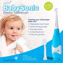 Brush Baby BabySonic Infant and Toddler Electric Toothbrush for Ages 0-3 Years - Smart LED Timer and Gentle Vibration Provide a Fun Brushing Experience - Includes 2 Sensitive Brush Heads (Blue) Brush-Baby