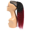 Feelgrace 100% Brazilian Human Hair Extension Wrap Around Kinky Straight Ponytail Hairpiece Ombre Burgundy Magic Paste 3C Yaki Straight Pony Tail Clip In Hairpiece 18 Inches Feelgrace