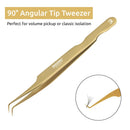 Professional Lash Golden Tweezers for Eyelash Extension Hand Crafted Japanese Stainless Steel Precision Tweezers (90° Angular Tip.) metaleks