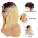 Relena Ombre Blonde Bob Wig for Women Middle Part Short Blonde Wigs Shoulder Length Brown to Blonde Ombre Wig 14 Inch Heat Resistant Synthetic Blonde Straight Bob Wigs for Daily Party Cosplay Use Relena
