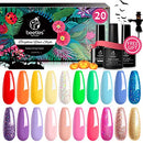 Beetles 20 Colors Rainbow Summer Gel Nail Polish Kit, Soak Off LED Lamp Glitter Nude Gel Polish Starter Kit with Glossy & Matte Top Gel Base Coat Kaleidoscope Halloween Nails Manicure Gifts for Women beetles Gel Polish
