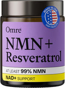 OMRE NMN + Resveratrol Supplement 99% Purity for Cellular Energy, NAD+ Boost | Highly Bioavailable Nicotinamide Mononucleotide Supplement Resveratrol 500mg & NMN 500mg, Made in USA, 60 Capsules Infinity Warehouse