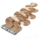 20 inch Tape in Hair Extensions Human Hair Body Wave 100% Remy Hair Invisible Silky Seamless Double Sided Tape Hairpieces for Women Ash Blonde 20pcs 50g