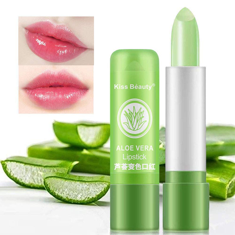 2 Pcs Aloe Vera Color Changing Lipstick,Long Lasting Lip Care Nutritious Plumper Lip Balm Moisturizer Magic Temperature Color Change Lip Gloss Matte Makeup BINGBRUSH