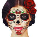 Glitter Red Roses Day of the Dead Sugar Skull Temporary Face Tattoo Kit - Pack of 2 Kits Savvi