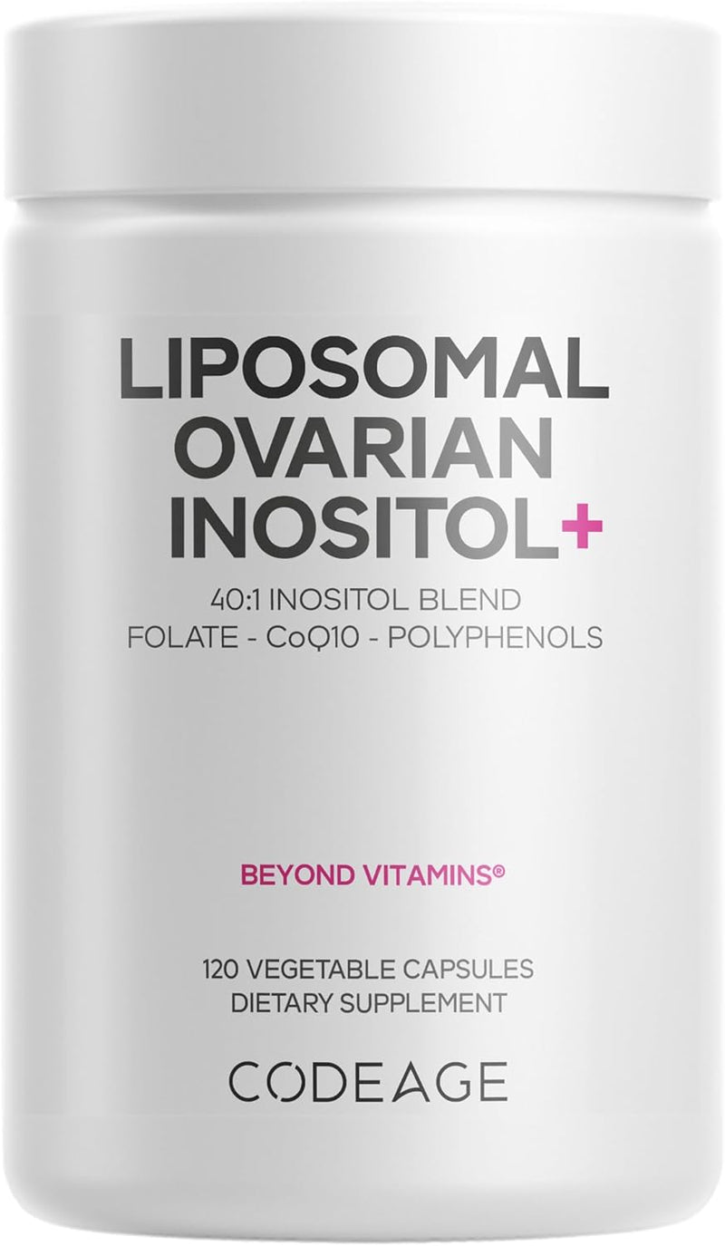 Codeage Liposomal Ovarian Inositol+ Supplement - Myo-Inositol & D-Chiro-Inositol 40:1 Blend, Folate 5-MTHF, CoQ10, Pomegranate & Wild Blueberry, Liposomal Delivery, Non-GMO, Gluten-Free - 120 Capsules Infinity Warehouse