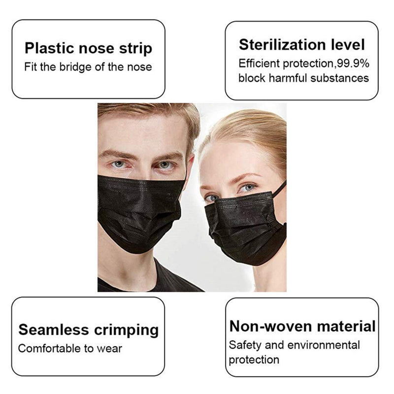 500PCS 3 ply black disposable masks filter mask NNPCBT
