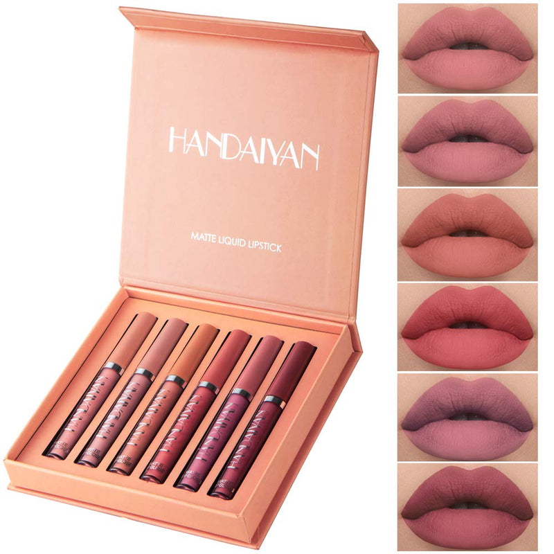 6Pcs Matte Lipstick Set Liquid Lip Gloss Velvety Not Fade Long Lasting and Waterproof Long Last Makeup Set Non-Stick Matte Finish (B) MYUANGO