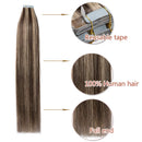 100% Remy Tape In Hair Extensions Real Human Hair Natural Double Side Tape Skin Weft Invisible Hair Hightlight Balayage Silk Straight For Women (18'',50g/20pcs,