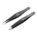 Stainless Steel Set Slant Tip + Surgical Tweezer for Ingrown Hair. Precision Sharp Needle Nose Pointed Tweezers for Splinters,Ticks & Glass Removal-Best for Eyebrow Hair, Facial Hair Removal (black) Majestic Bombay