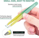 TsMADDTs 7PCS Tweezers Set for Women Facial Hair, Precision Tweezer for Eyebrows with Curved Scissor and Eyebrow Razor for Ingrown Hair, Yellow&Green