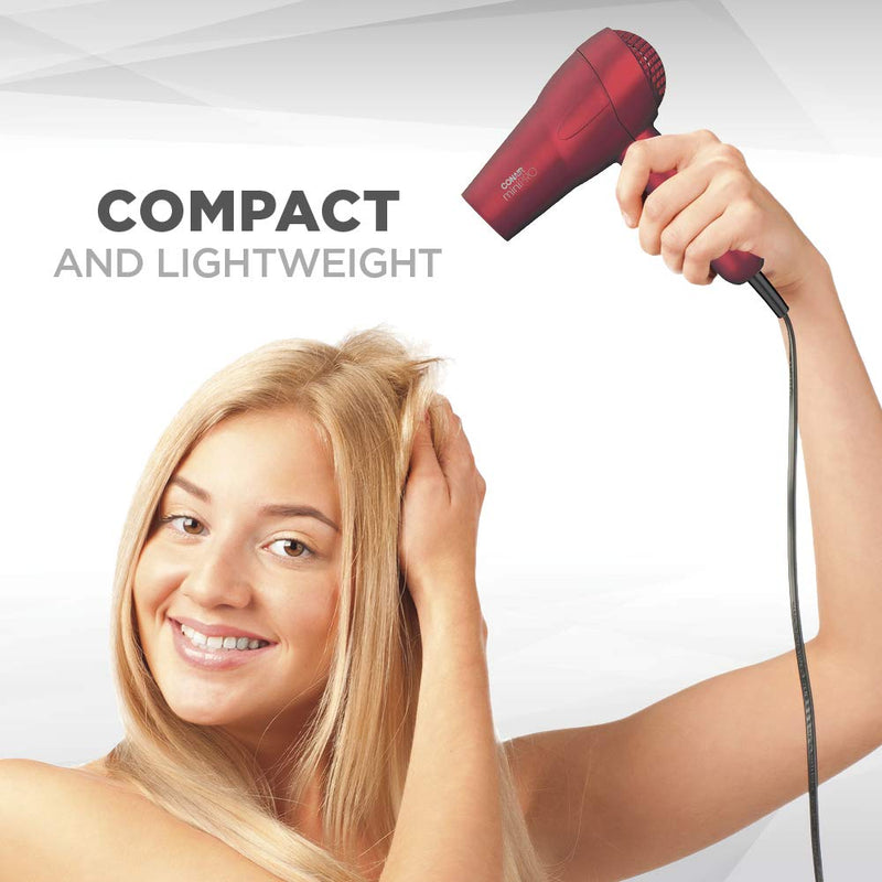 Conair miniPRO Tourmaline Ceramic Travel Hair Dryer with Folding Handle, Red Infinity Warehouse