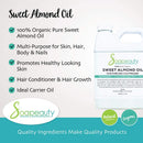 Sweet Almond Oil Organic Cold Pressed Unrefined | 100% Pure Natural Available in Bulk | Carrier for Essential Oils, Moisturizer for Skin, Face & Hair, Soap Making | Sizes 4OZ to 1 Gallon | (32 OZ) Soapeauty