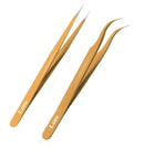 LIVINO Eyelash Extension Tweezers Straight - Set of 2 Stainless Steel Extension Tweezers with Curved Tip - Eyelash Extension Supplies Nipper for Eyelash Extensions Eyelash Tweezers Exclaim Beauty