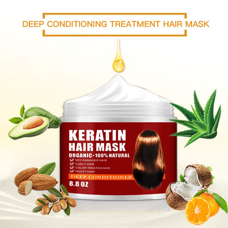 2 Pack Keratin Hair Mask,2021 Deep Repair Damage Hair Root, 250ml Hair Mask for Dry Damaged Hair,Hair Treatment Mask Hair Tonic Keratin Hair & Scalp Treatment Cristalbox