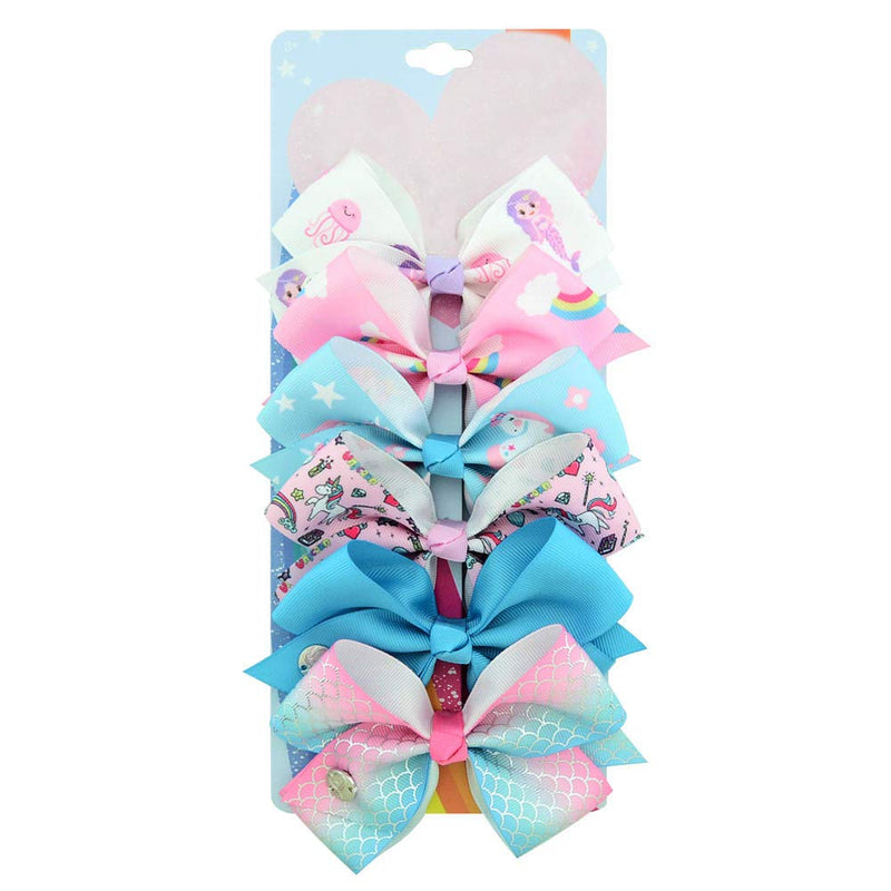 6 Pieces/Set 5 Inches Rainbow Printed Knot Ribbon Siwa Bows For Girls Handmade Boutique Hair Clips Children Hair Accessories (STYLE-1) TAYESHA