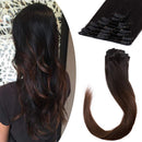 20 inch Rooted Clip in Remy Human Hair Extensions Ombre Black Brown for Women Seamless Light Balayage Clip on Real Hair Skin Weft Clip ins Highlighted 8pcs Hairpiece Short Straight Full Head Hair Weft Benehair