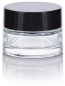 Clear Glass 0.25 oz Small Thick Wall Balm Jars with Black Foam Lined Smooth Lids (6 pack) JUVITUS