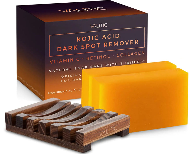 VALITIC Kojic Acid Dark Spot Remover Soap Bars with Vitamin C, Retinol, Collagen, Turmeric - Original Japanese Complex Infused with Hyaluronic Acid, Vitamin E, Shea Butter, Castile Olive Oil (2 Pack) Infinity Warehouse