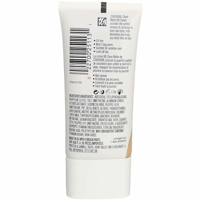 COVERGIRL Clean Matte BB Cream For Oily Skin, Light/Medium 530, (Packaging May Vary) Water-Based Oil-Free Matte Finish BB Cream, 1 Fl Oz (1 Count) COVERGIRL