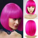 Short Bob Wigs with Bangs Cosplay Hair Wig for Women Shoulder Length Natural Bob Hair Colorful Costume Wigs (Hot Pink) YOUNIGA
