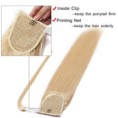 Blonde Ponytail Extension Remy Human Hair Clip in Ponytail Hair Extensions Wrap Around Pony Tails Hairpiece Comb Binding Long Straight One Piece Hair for Women 14inch Bleach Blonde