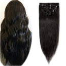 Hairro Clip in Hair Extensions 100% Human Hair Thin Natural Black 24 Inch Long Straight Human Hair Clip on Hairpieces 80g Machine Weft 8pcs 18 Clips for Women