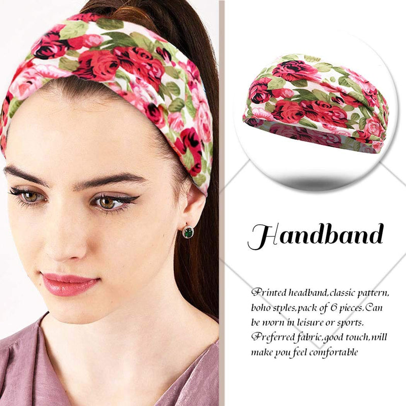 Aukmla Boho Headband Floral Hairbands Elastic Turban Flower Head Wrap Hair Accessories for Women and girls (Pack of 3) (Floral Print 1) Aukmla
