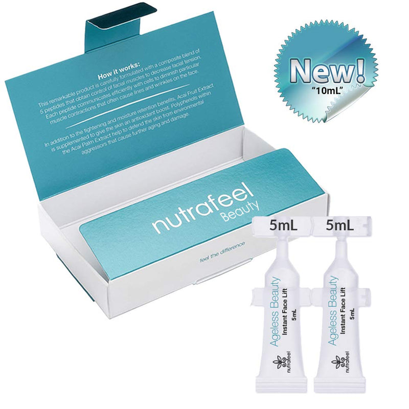 Ageless Beauty Instant Face Lift with Hyaluronic Acid | Acai Extract | Argireline | Matrixyl 3000 - Drastically Reduces Eye Bags, Wrinkles, Lines & Puffiness | Tighten Skin Instantly (10mL - 2 Vials) Nutrafeel