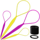Topsy Tail Hair Tools,TsMADDTs 4 Pcs Hair Braiding Tool Topsy Tail Loop French Braid Loop Tool Topsy Tail Kit with 10pcs Hair Ties, 2 Colors TsMADDTs