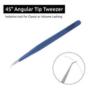 Tweezers for Eyelash Extension - Long 45° Angular Tip Tweezers - Hand Crafted Surgical Stainless Steel Precision Tweezers (Metallic Blue Powder Coated 1) metaleks