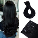 Maxfull Seamless Clip In Remy Human Hair Extensions Jet Black for Black Women, Invisi-PU Human Hair Extensions Clip On, 7pcs, 16inch, 110g Maxfull Store
