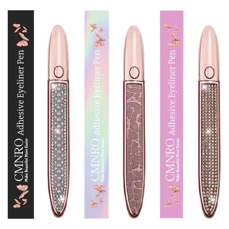 Eyelash Glue Pen Latex-Free Lash Glue Liner Self-Adhesive Eyeliner Pen 2 in 1 Eye Liner Pen lash Glue Pen Strong Hold Waterproof Eyelash Glue for False Lashes (3PCS, Mixed） CMNRO
