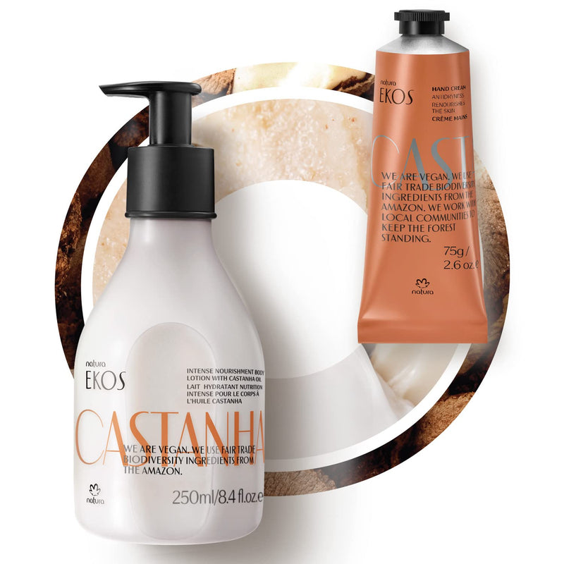 natura Ekos Castanha Nourishing Hand Wash Set (2 Products) - Hand Soap and Hand Cream - Creamy Floral Scent - Gift Box - Vegan Skincare - Brazilian Beauty Secrets - Self Care & Hand Care Infinity Warehouse