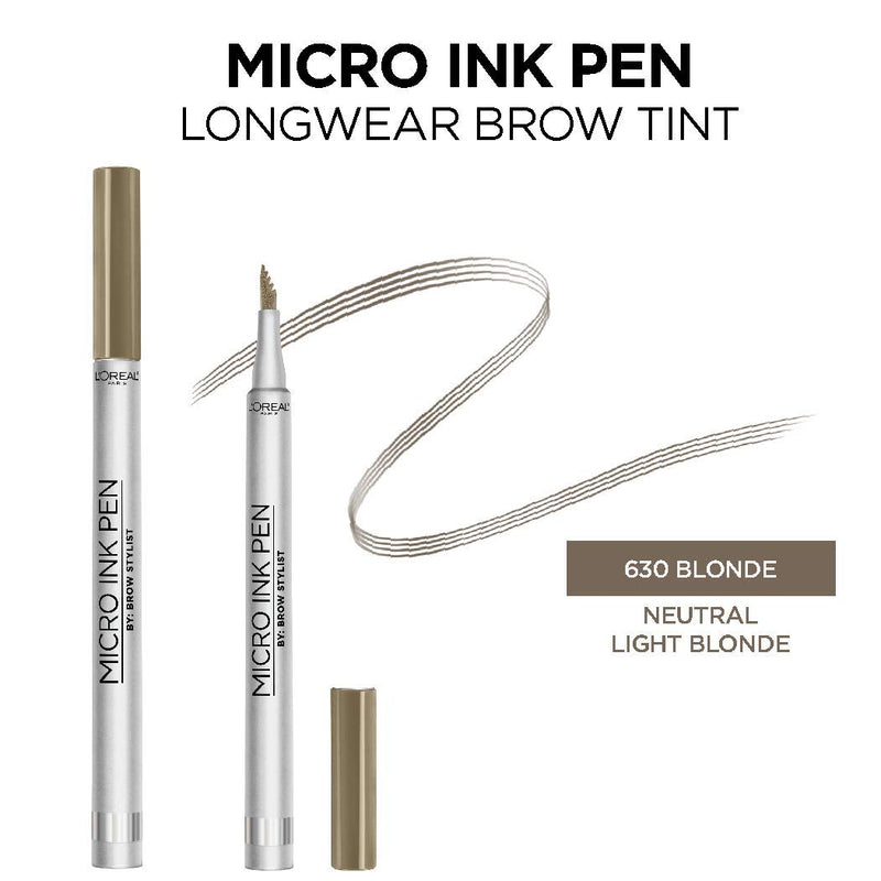 L'Oreal Paris Micro Ink Pen by Brow Stylist, Longwear Brow Tint, Hair-Like Effect, Up to 48HR Wear, Precision Comb Tip, Blonde, 0.033 fl; oz. L'Oreal Paris