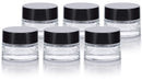 Clear Glass 0.25 oz Small Thick Wall Balm Jars with Black Foam Lined Smooth Lids (6 pack) JUVITUS