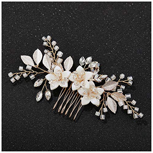 SWEETV Wedding Hair Comb Clip Bridal Crystal Wedding Hair Accessories for Brides and Bridesmaid, Gold SWEETV