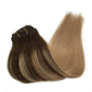 GOO GOO 120g 24 inch Hair Extensions Clip in Human Hair Chocolate Brown Fading to Dirty Blonde Real Remy Human Hair Extensions Clip in Real Natural Hair Extensions 7 Pieces Silky Straight GOO GOO Store