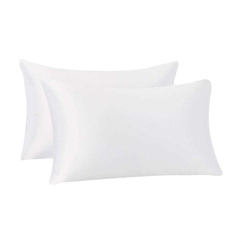 Amazon Basics Satin Pillowcases for Hair and Skin, Envelope Closure - White, Standard, Pack of 2 Amazon Basics Store