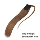 Ponytail Extensions Wrap Around Clip in Human Hair Ponytail Remy Human Hair Pony Tails Hairpiece Long Straight Comb Binding One Piece for Women Girl 16 inch Light Brown