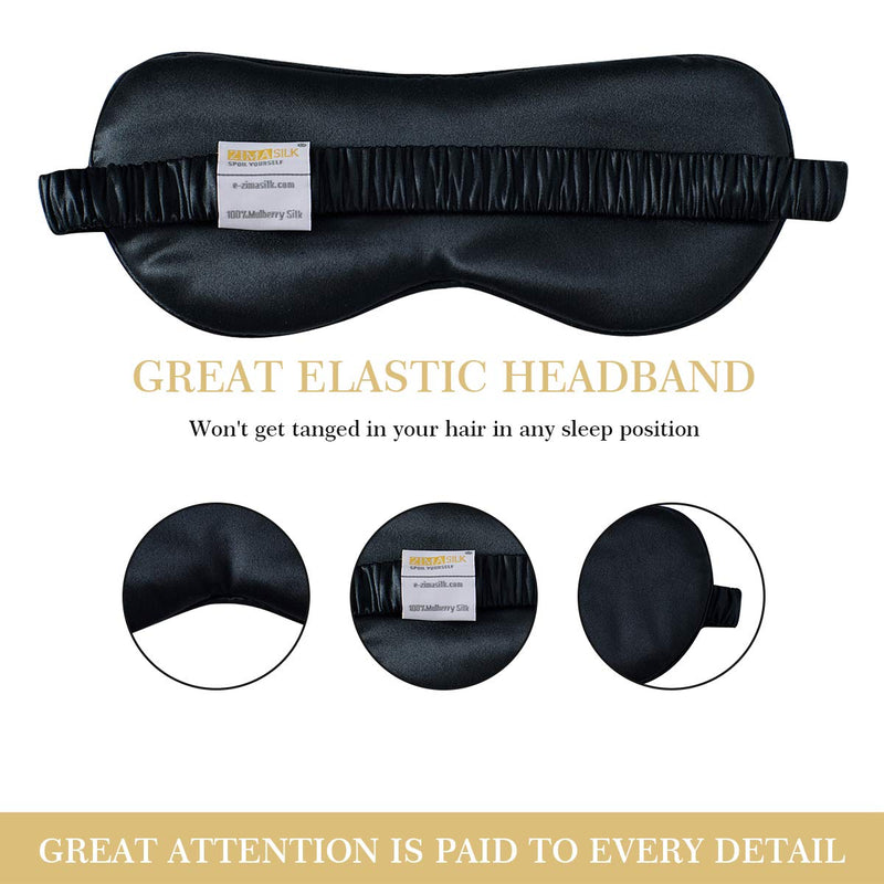 ZIMASILK 100% 22 Momme Pure Mulberry Silk Sleep Mask,Filled with 100% Mulberry Silk,Silk Wrapping Strap- Super Soft & Comfortable Sleep Eye Mask for Sleeping (Black) ZIMASILK