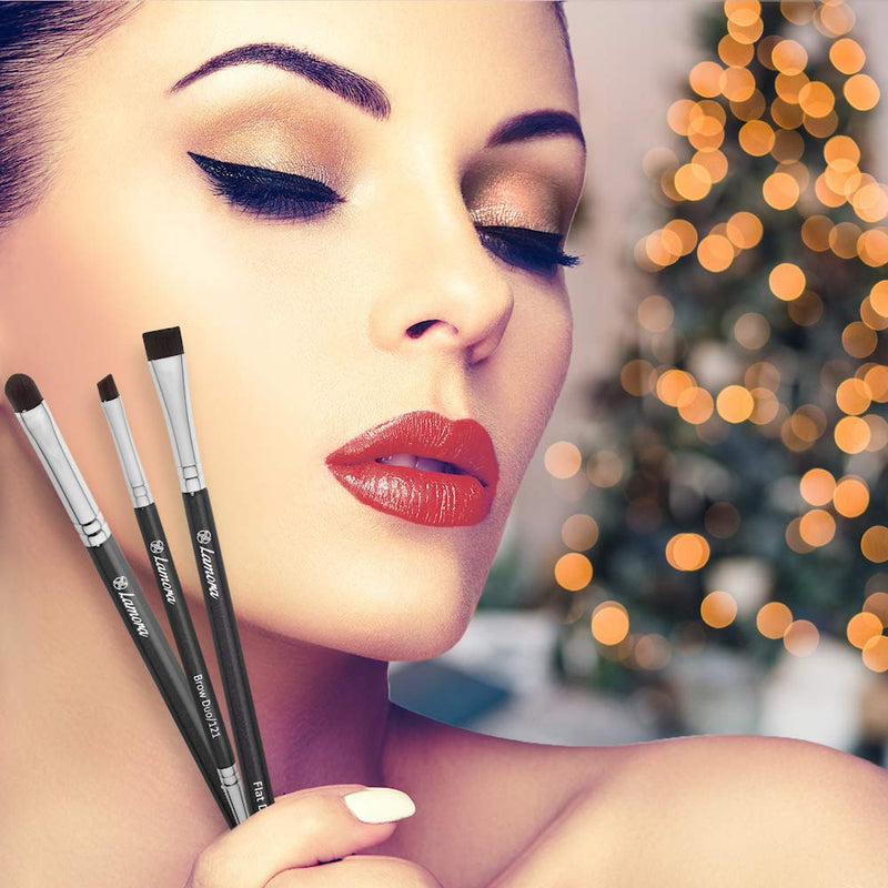 Eyebrow Brush - Duo Eye Brow Spoolie - Angled Eyeshadow Eyeliner - Precision Flat Definer - Small Shader - Premium Quality 3 Piece Set - Cruelty Free Synthetic Bristles - Apply Gel Powder Wax Pomade Lamora