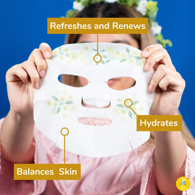 FaceTory Dream Garden Elderflower Mask (Pack of 10)- Rejuvenating and Illuminating Facial Sheet Mask FACETORY