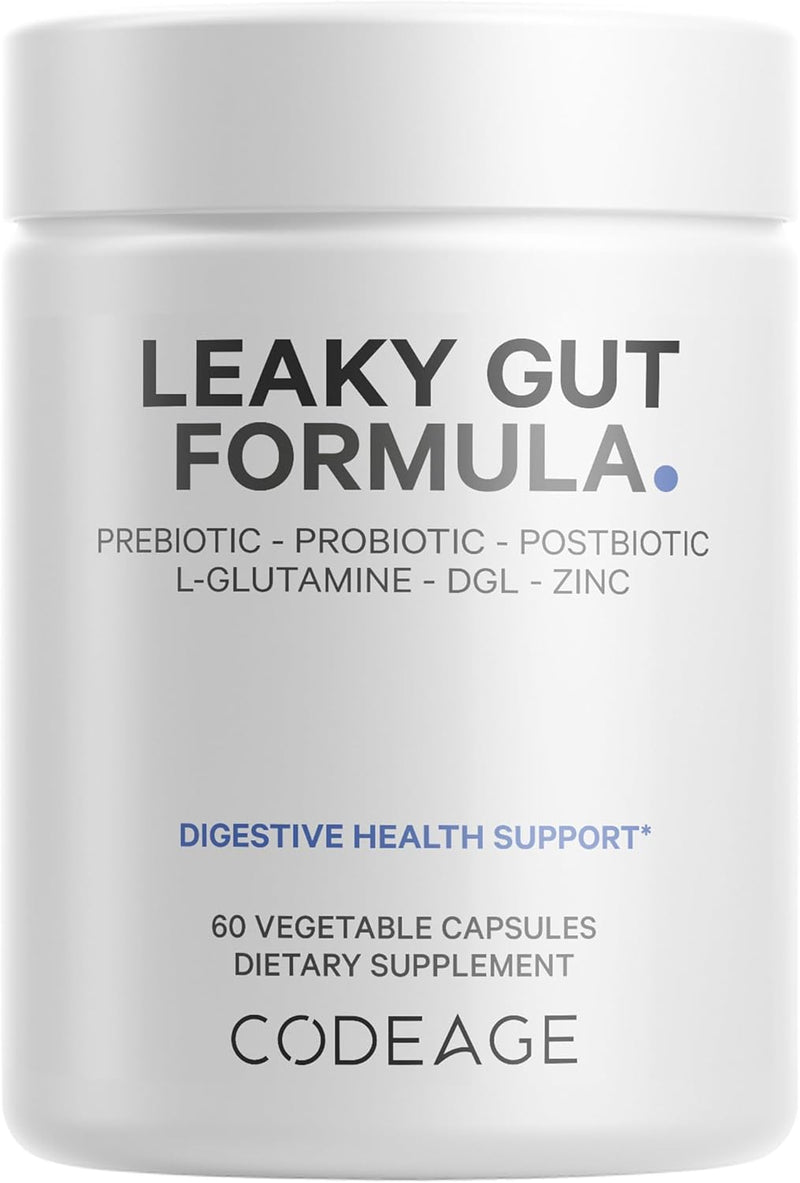 Codeage Leaky Gut Supplement, L-Glutamine, N-Acetylglucosamine, Probiotic, Butyric Acid, Polyphenols, Quercetin, DGL, Marshmallow Root, Berberine, BioPerine, Cinnamon, Vegan, Non-GMO, 60 Capsules Infinity Warehouse