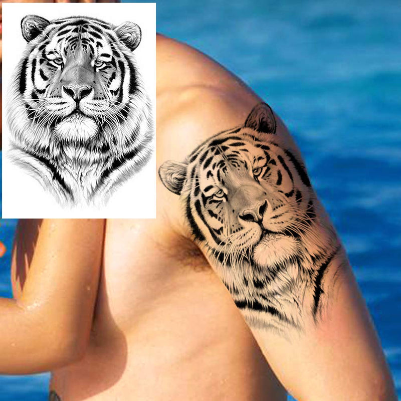 EGMBGM 6 Sheets Tribal Realistic Lion King Temporary Tattoo Stickers For Men Kids Cool Black Ink Tiger Drawing Waterproof Fake Tattoos For Women Body Art Real Large Tatoos Temporary Paper Set Animals EGM